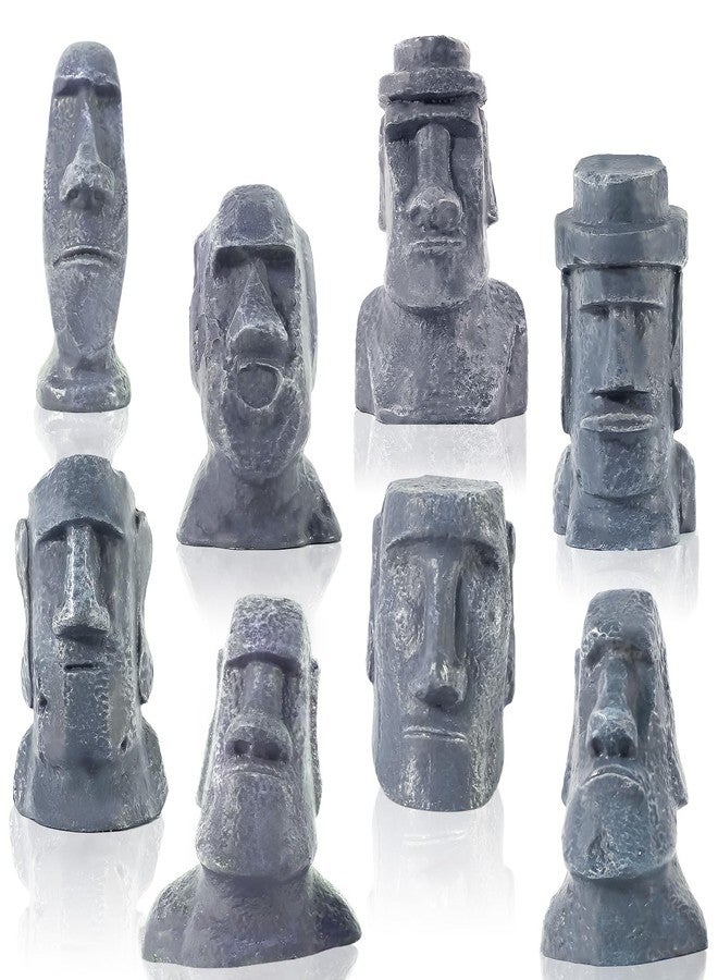 Pamonrueer 8 Pcs Miniature Easter Island Head Statue Moai Statue Decor 2.5 in Resin Stone Island for Room Accessories Antique Sculpture Christmas Desktop Bookshelf - Image 1
